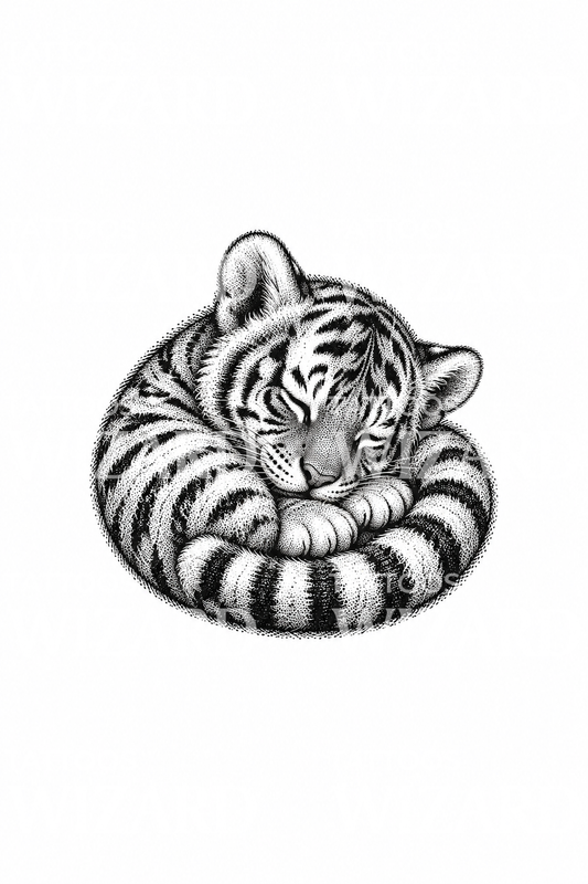 Spící tygří mládě v tečkovaném dotworku