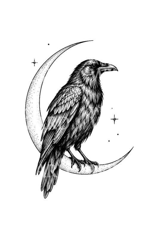 Sleepless Raven Moon Perch Tattoo Idea