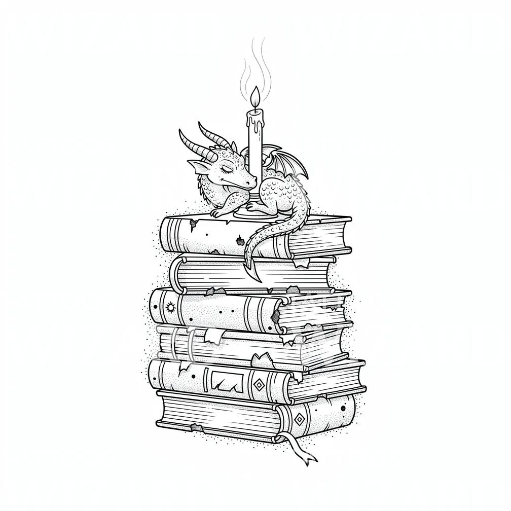 Sleepy Dragon Library Tattoo Design