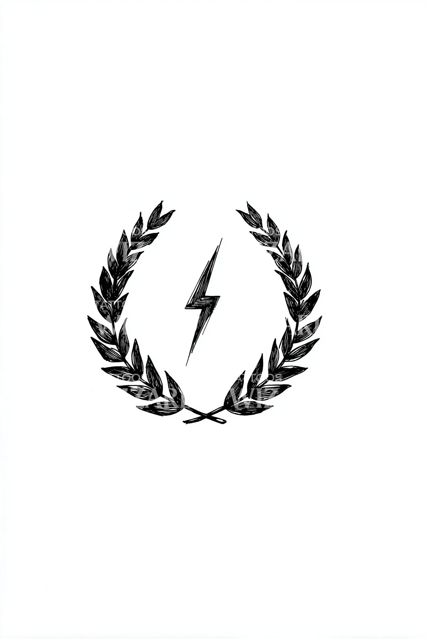 Slim Laurel Lightning Crest Tattoo Design