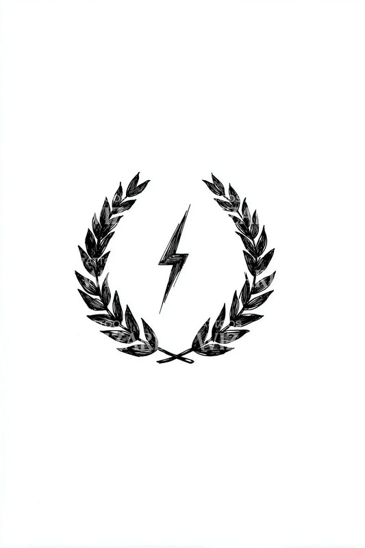 Slim Laurel Lightning Crest Tattoo Design