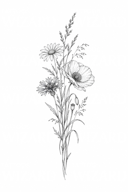 Disegno tatuaggio bouquet sottile di steli selvatici