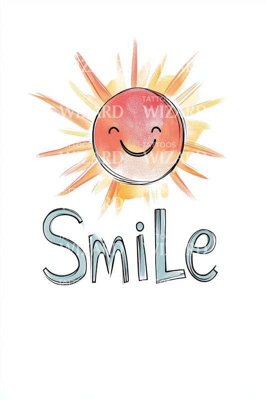 Smile Watercolor Sun Tattoo Design
