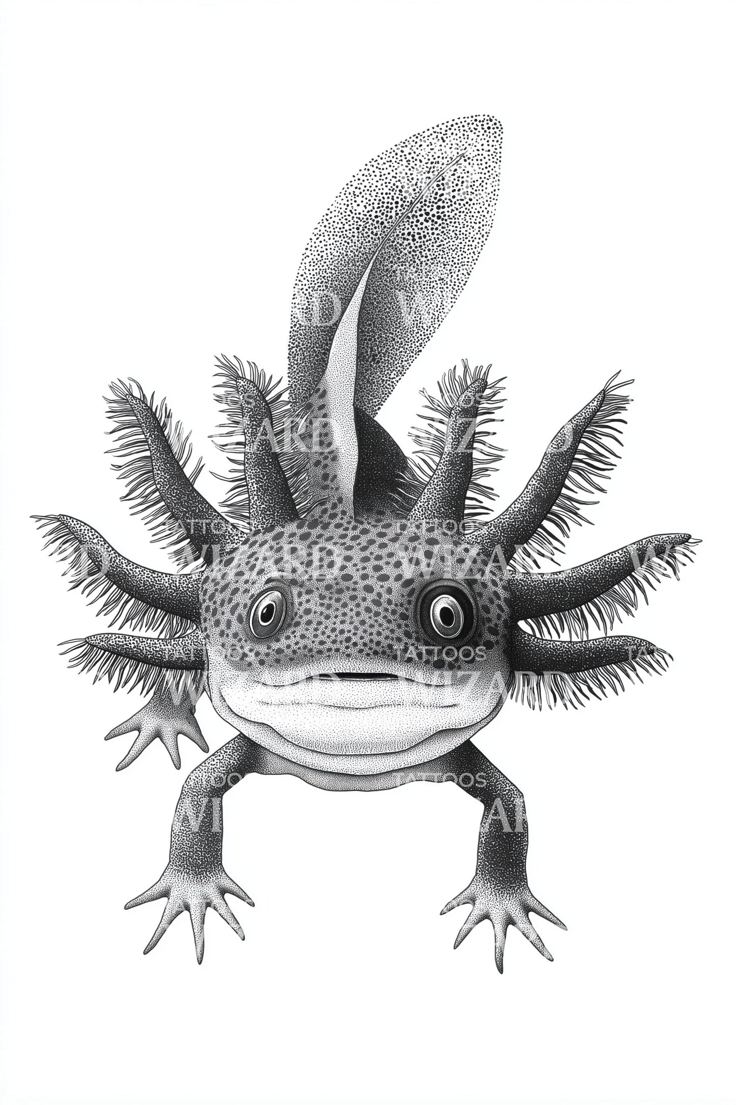 Smiling Axolotl Portrait Tattoo Design
