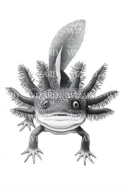 Smiling Axolotl Portrait Tattoo Design