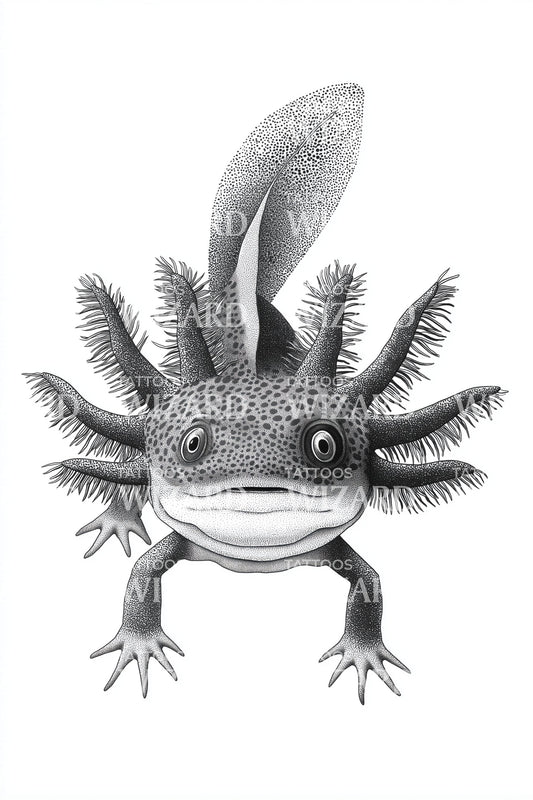 Smiling Axolotl Portrait Tattoo Design