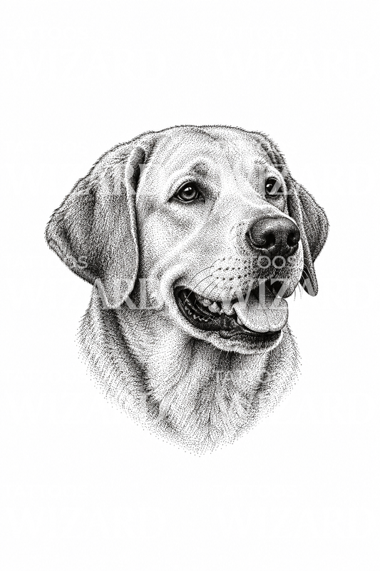Mosolygó labrador retriever dotwork tetoválás