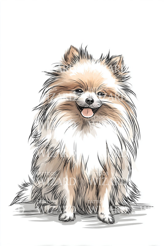 Smiling Pomeranian Portrait Tattoo Design