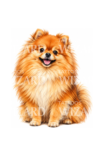 Realistický tetovací motiv usmívajícího se pomeraniana