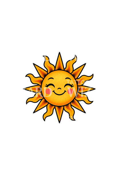 Smiling Sun Sticker Tattoo Idea