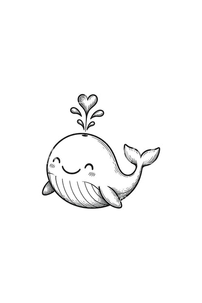 Smiling Whale Heart Shaped Spout Tattoo Idea