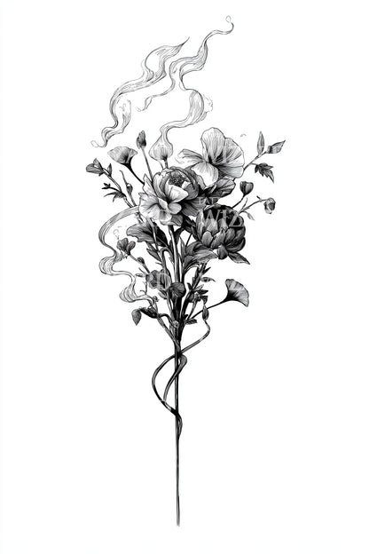 Smoke Flower Stem Tattoo Illustration