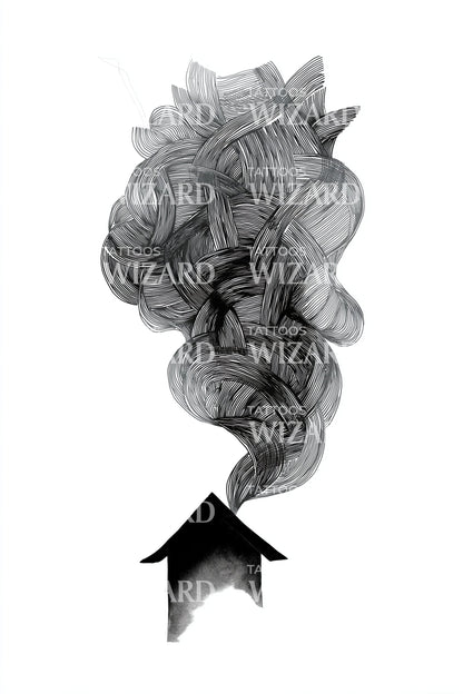 Smokestack Cabin Minimal Tattoo Design