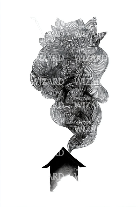 Smokestack Cabin Minimal Tattoo Design