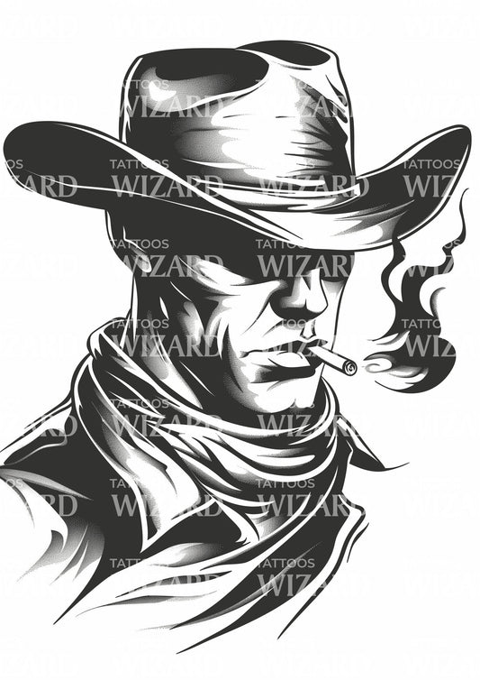 Smoking Cowboy Tattoo Design