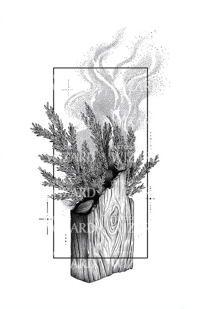 Smoking Winter Pine Arrangement Tattoo Design