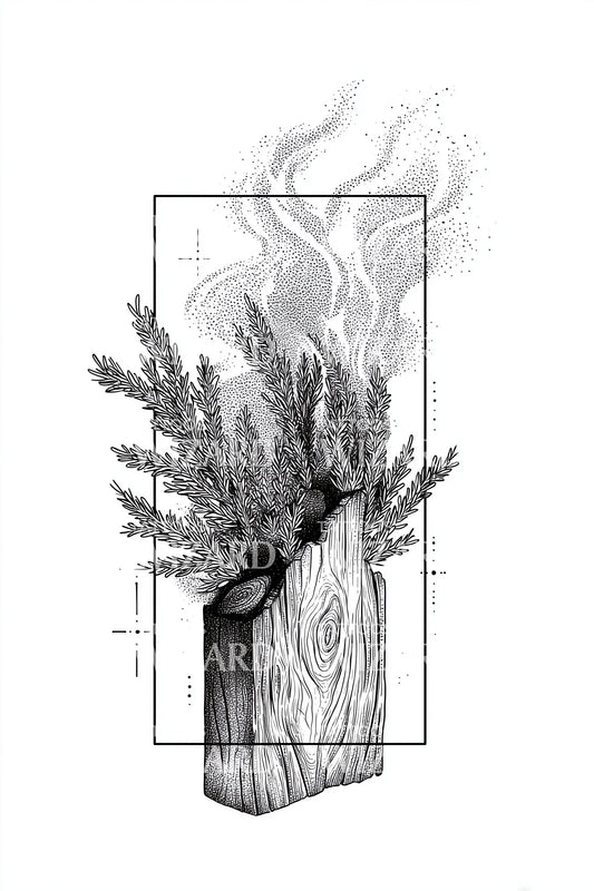 Smoking Winter Pine Arrangement Tattoo Design