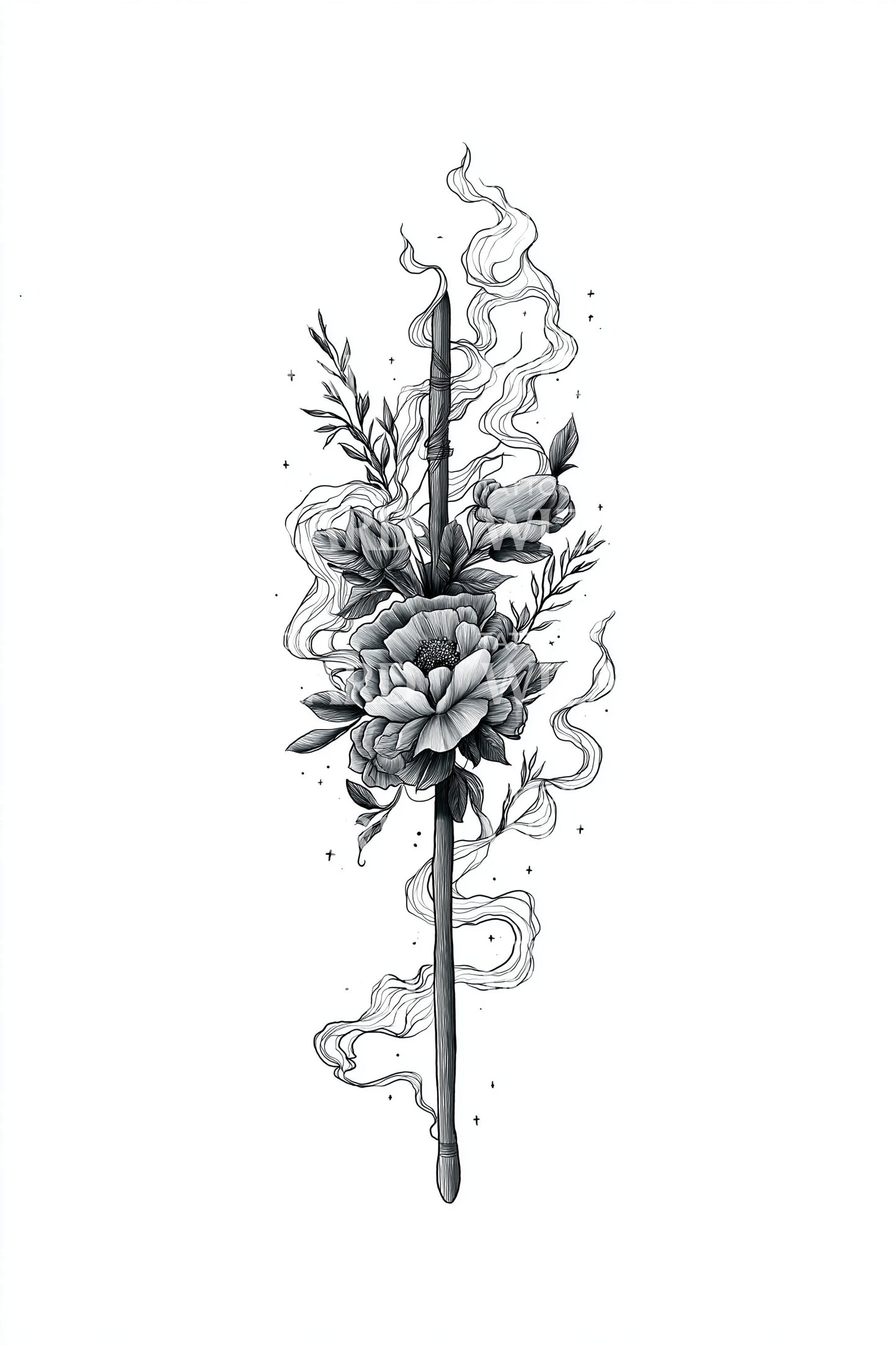 Smoky Floral Dagger Tattoo Design