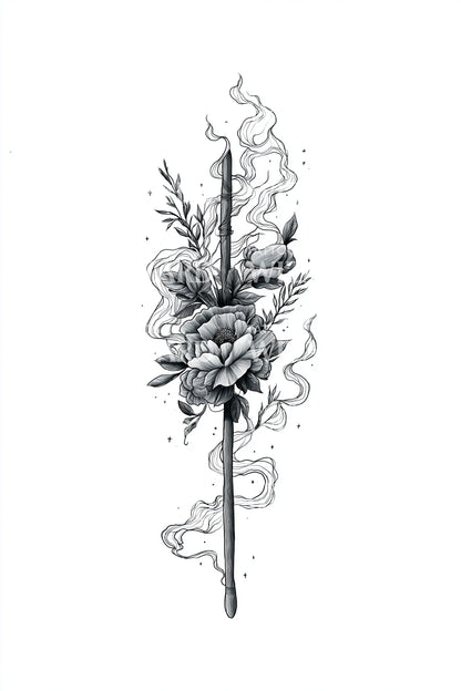 Smoky Floral Dagger Tattoo Design