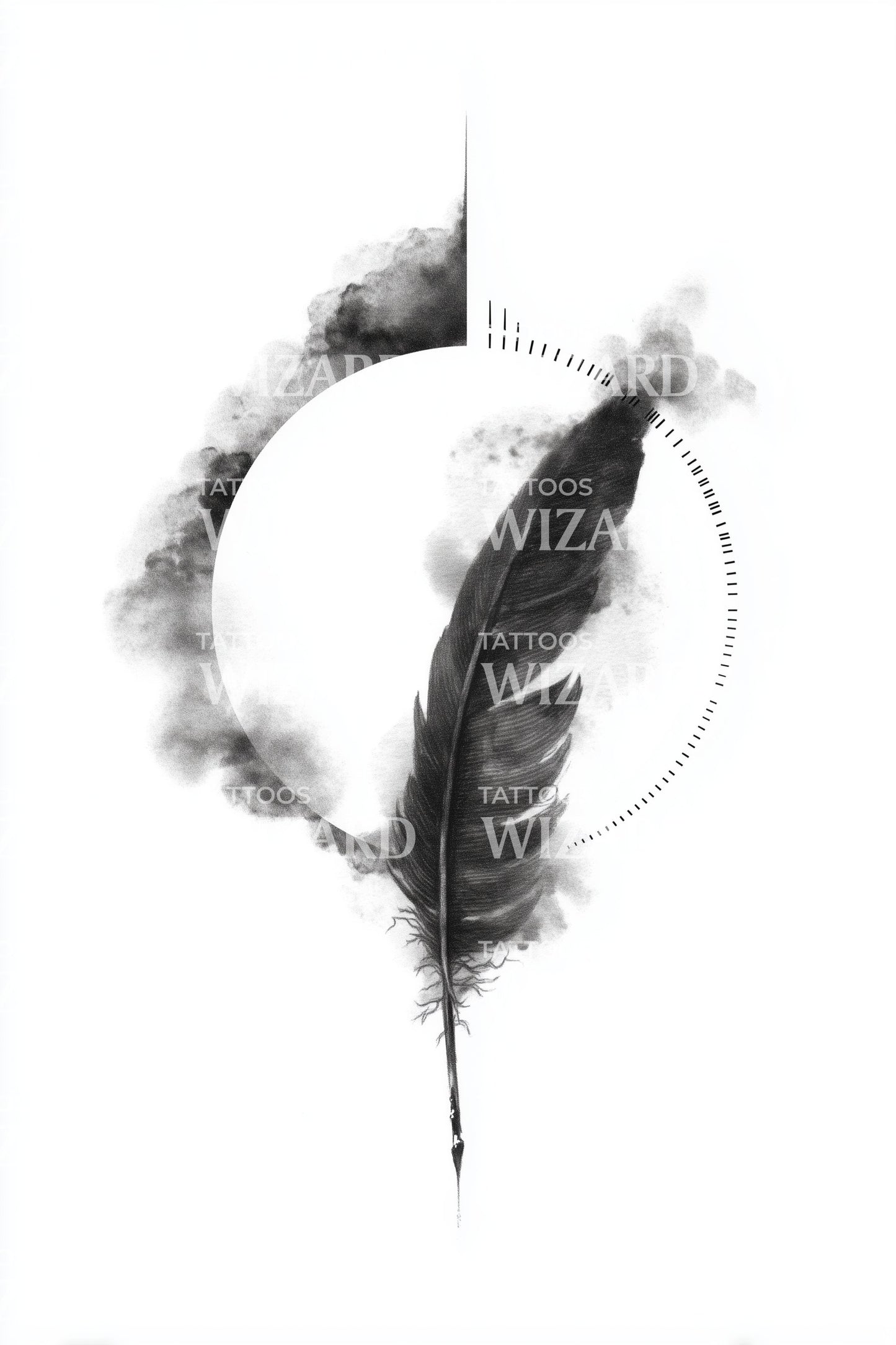 Smoky Moon Feather Tattoo Illustration