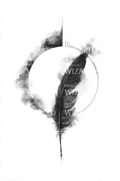 Smoky Moon Feather Tattoo Illustration
