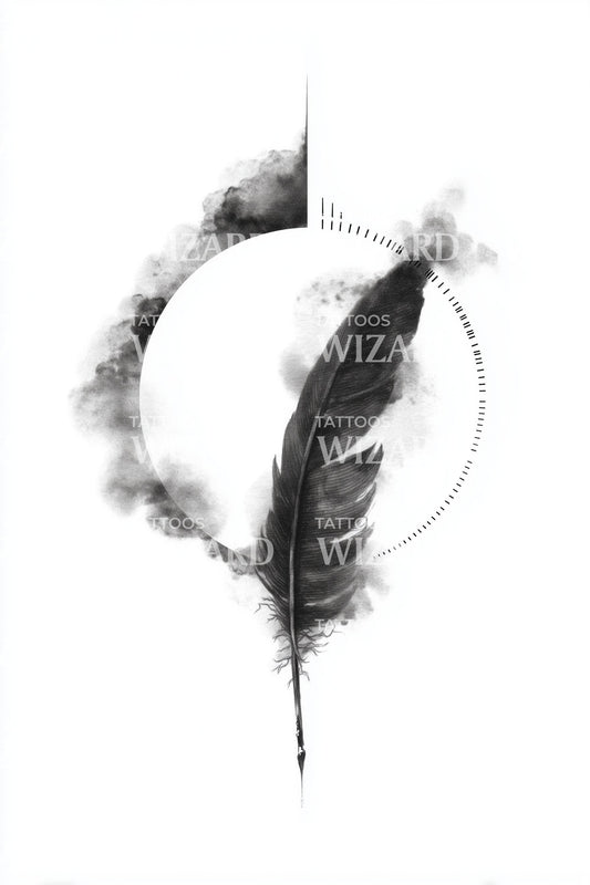 Smoky Moon Feather Tattoo Illustration