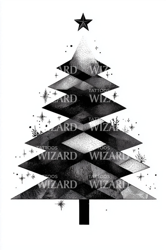 Smoky Shadow Christmas Tree Tattoo Design