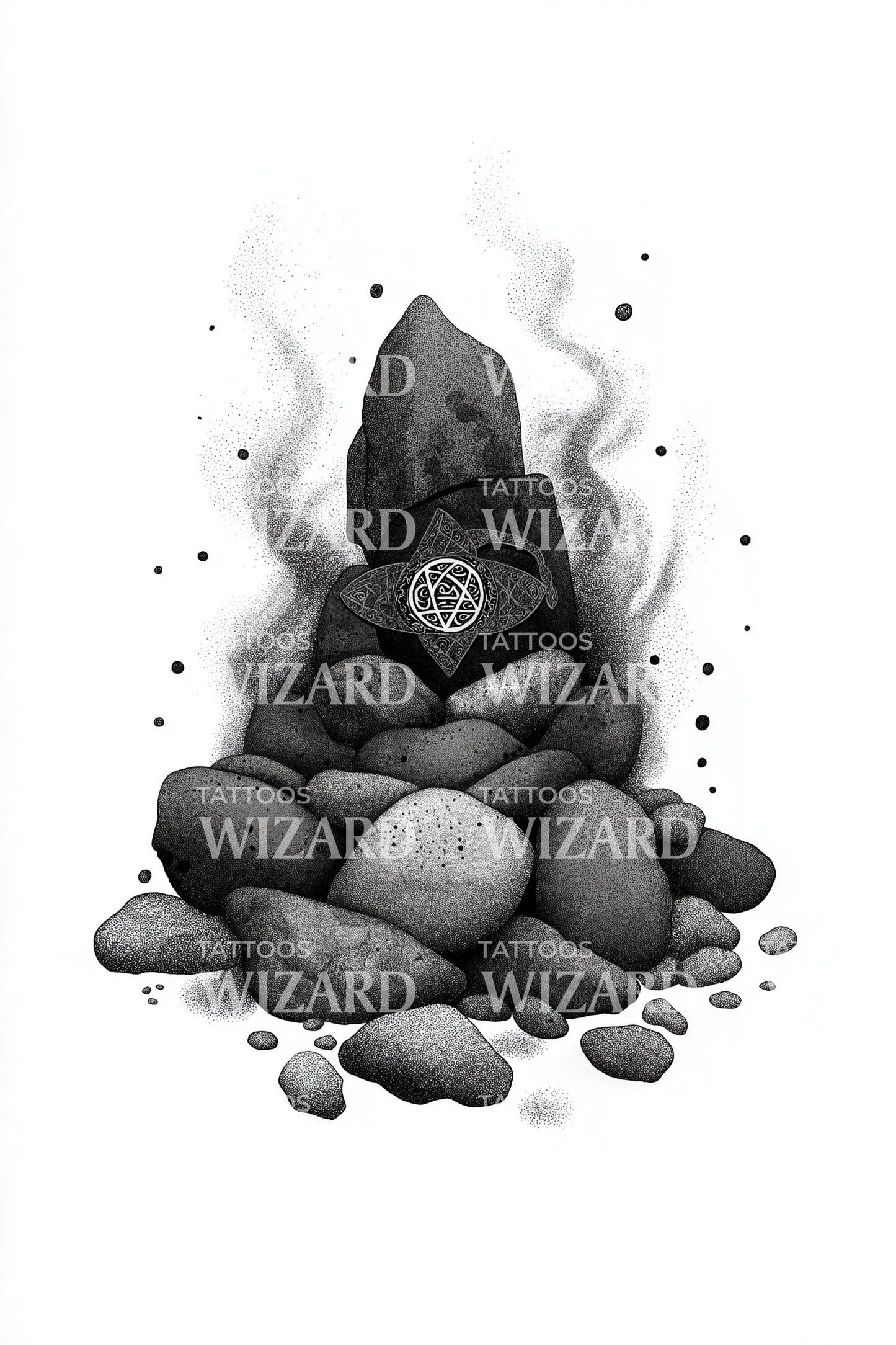 Smoky Stone Cairn Tattoo Design