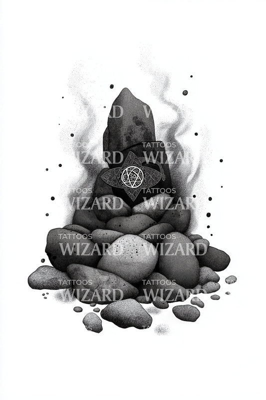 Smoky Stone Cairn Tattoo Design