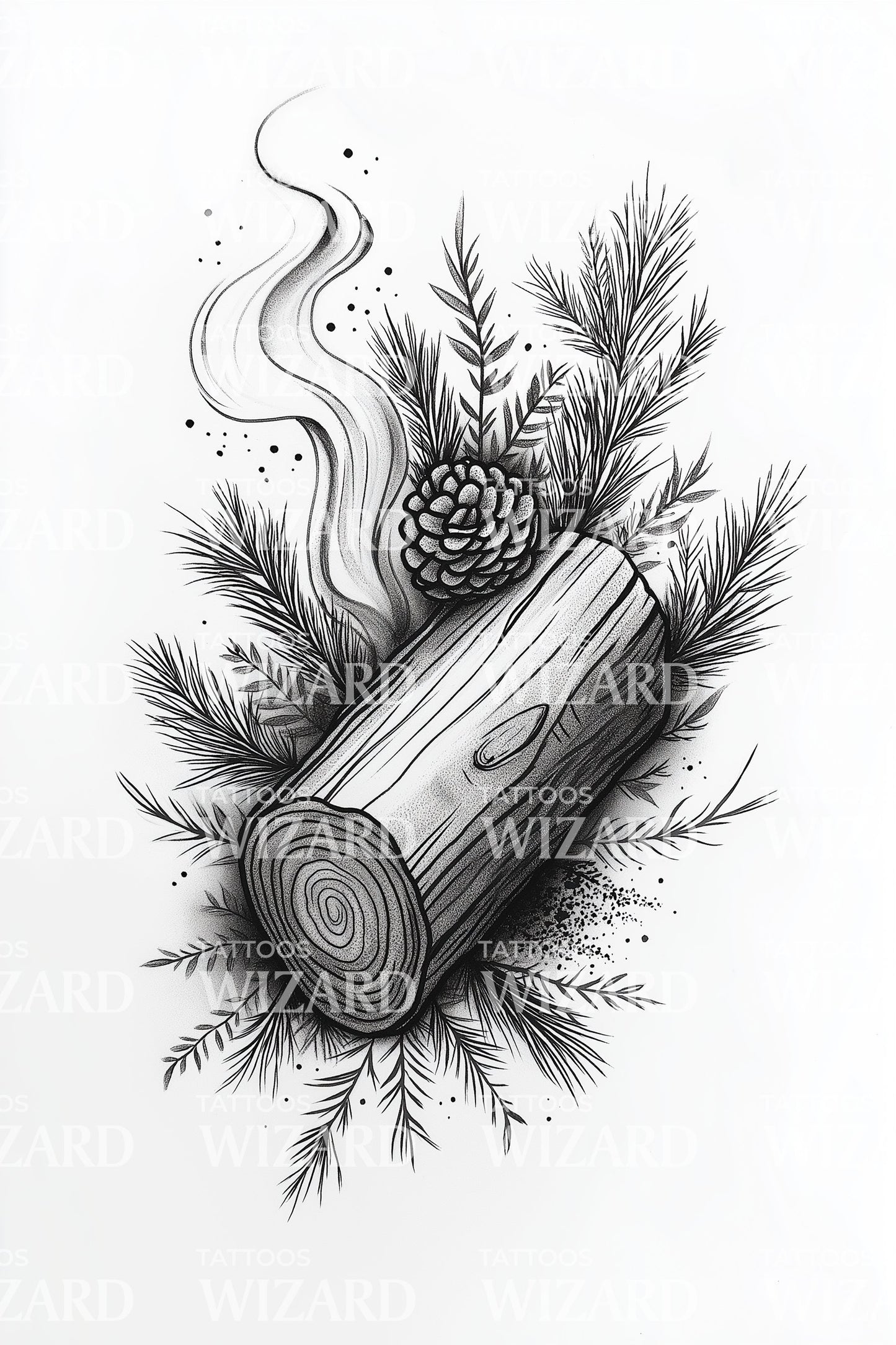 Smoldering Log and Pinecone Tattoo Design