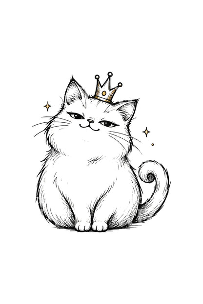 Tatuaż doodle zarozumiałego kota w koronie