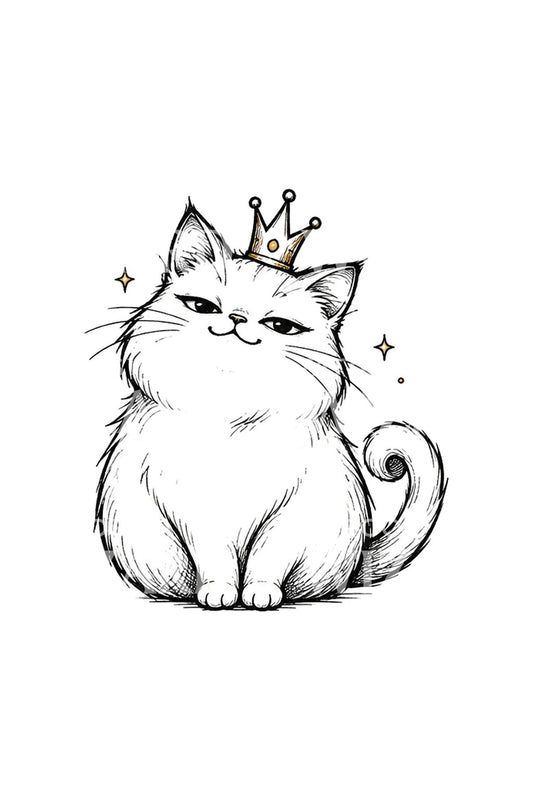 Tatuaż doodle zarozumiałego kota w koronie