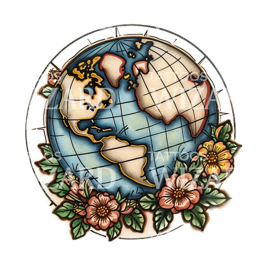 Old School Globe Tattoo Design