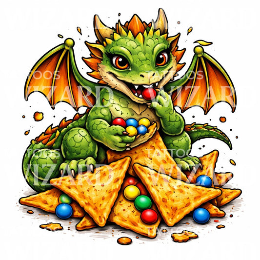 Snacktime Dragon Tattoo Illustration