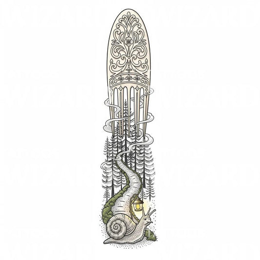 Design de tatouage escargot, lanterne et chemin