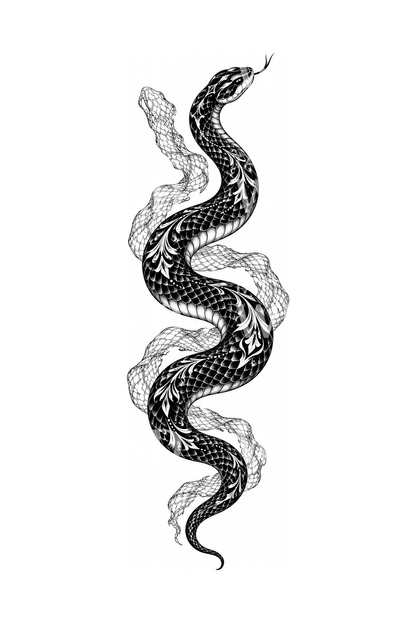 Blackwork tetovací návrh hada svlékajícího kůži