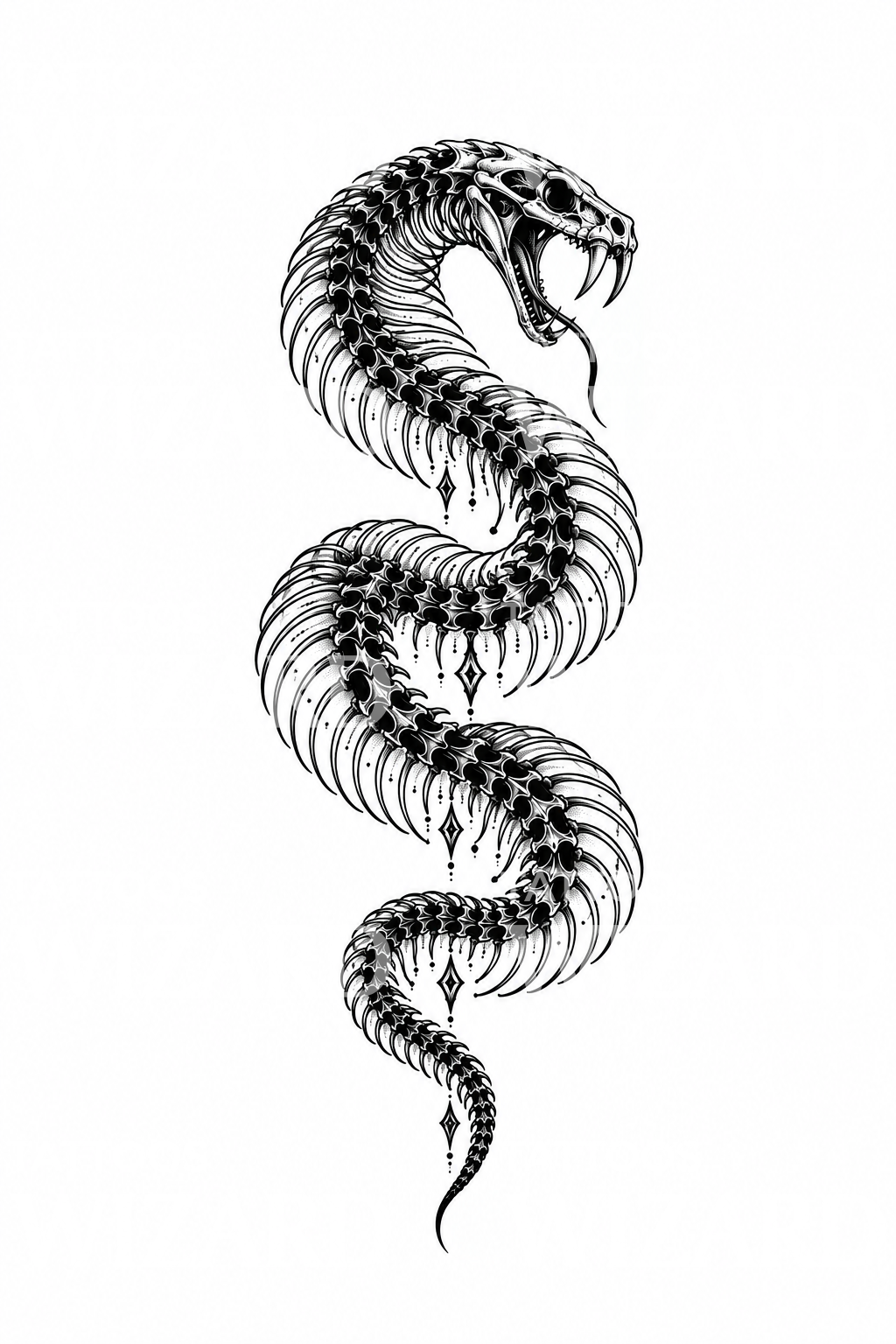 Snake Skeleton Blackwork Tattoo Design