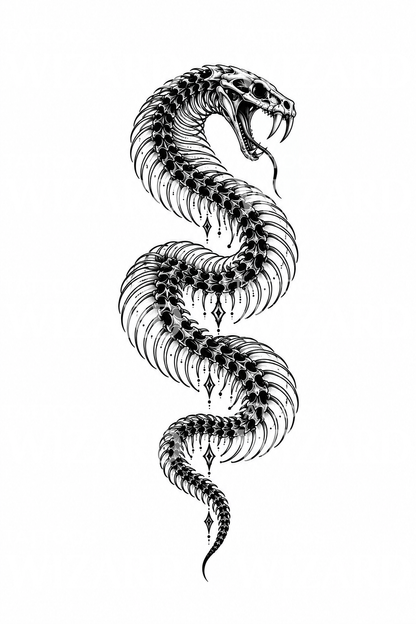 Snake Skeleton Blackwork Tattoo Design