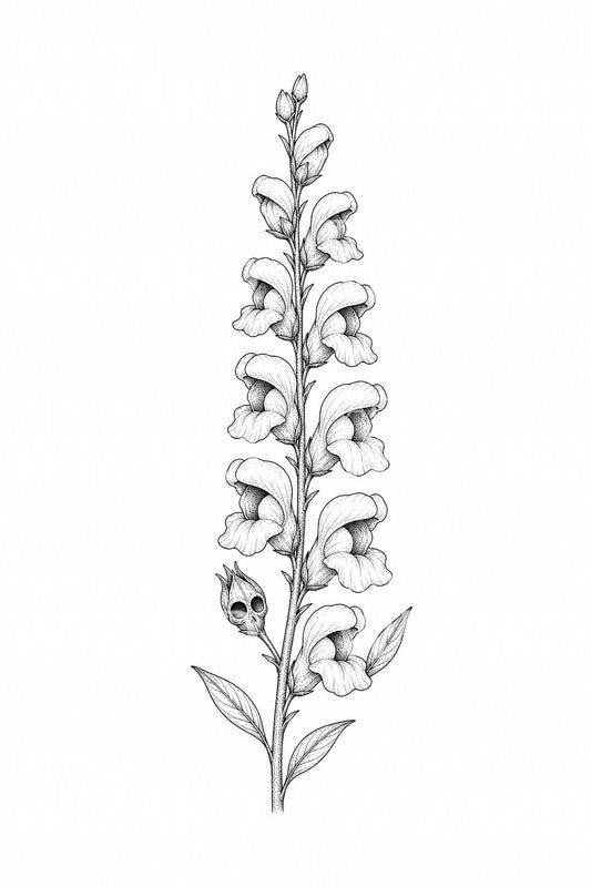 金鱼草种荚骷髅纹身插画