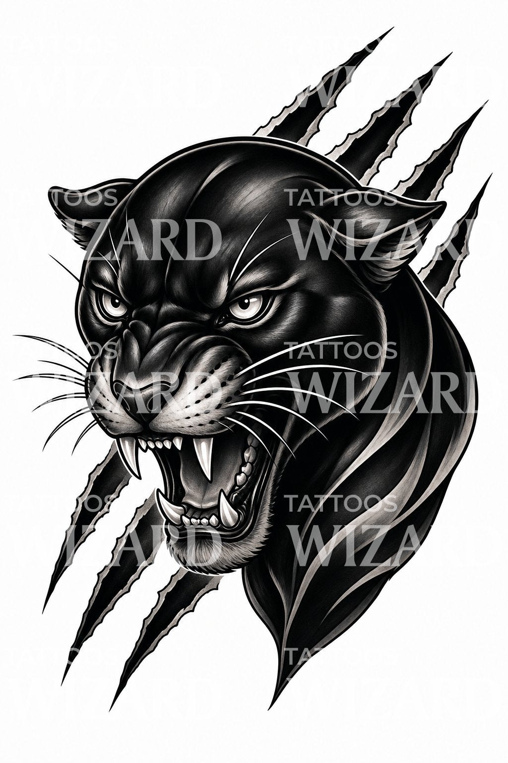 Snarling Black Panther Head Tattoo Design