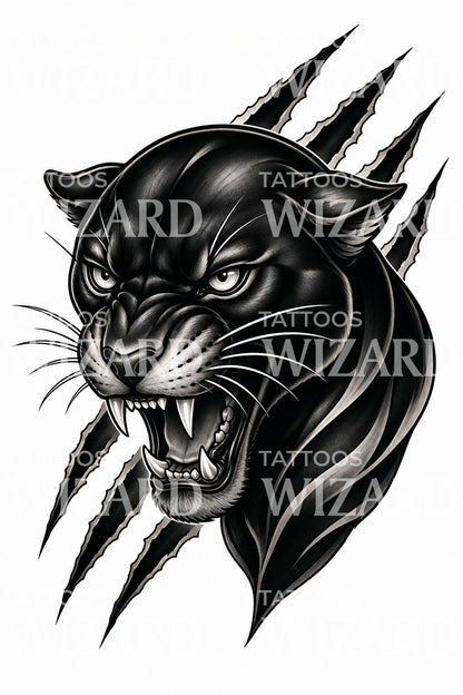 Snarling Black Panther Head Tattoo Design