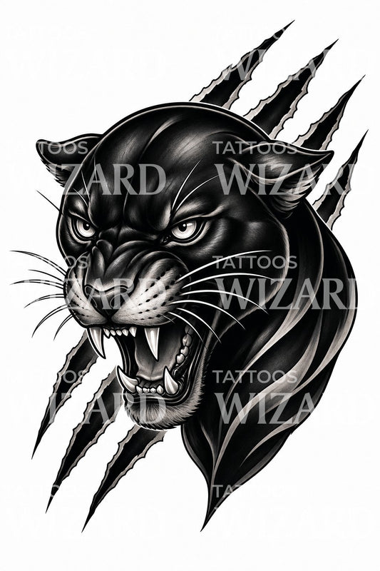Snarling Black Panther Head Tattoo Design