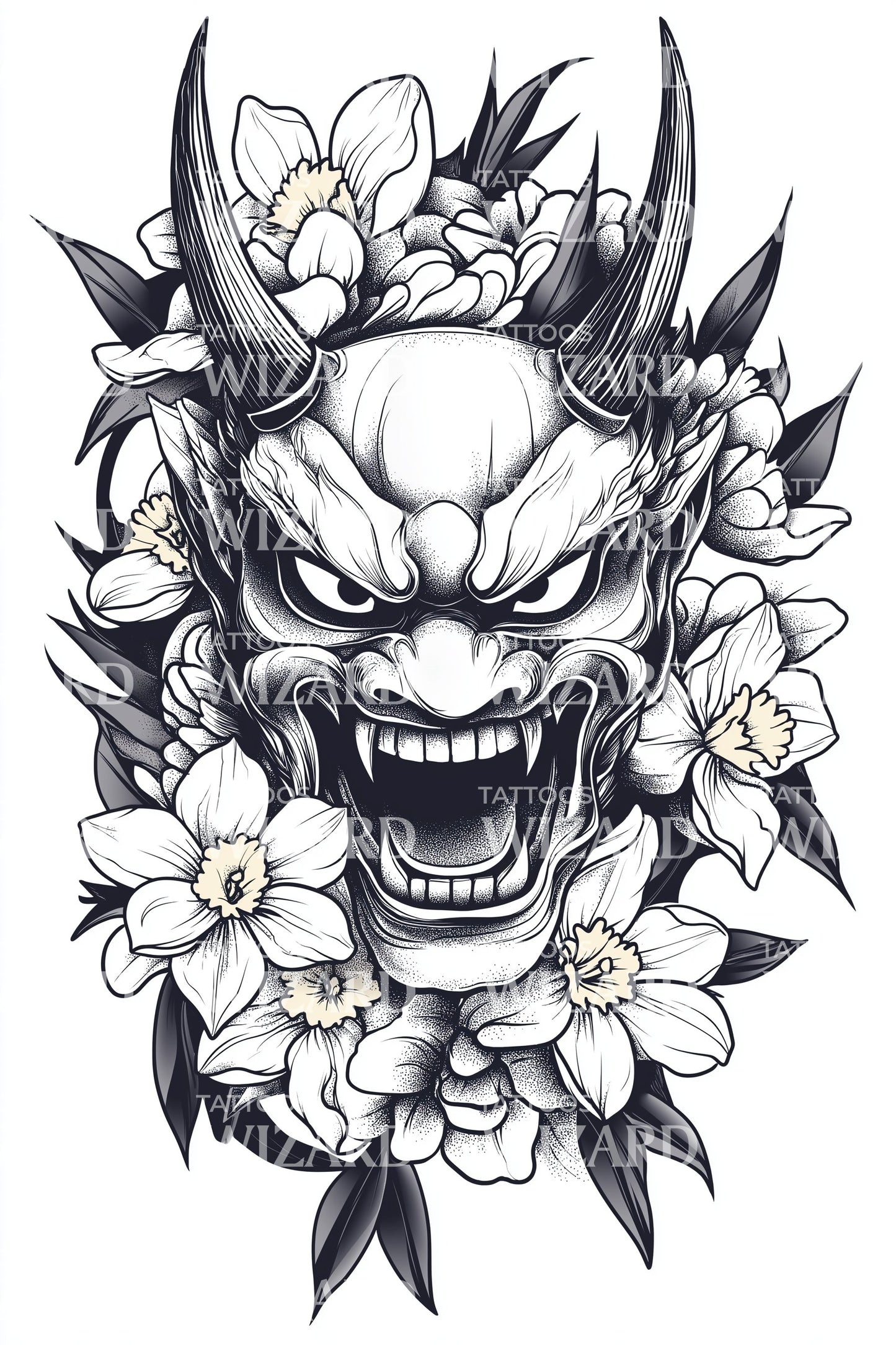 Snarling Oni Mask Tattoo Design
