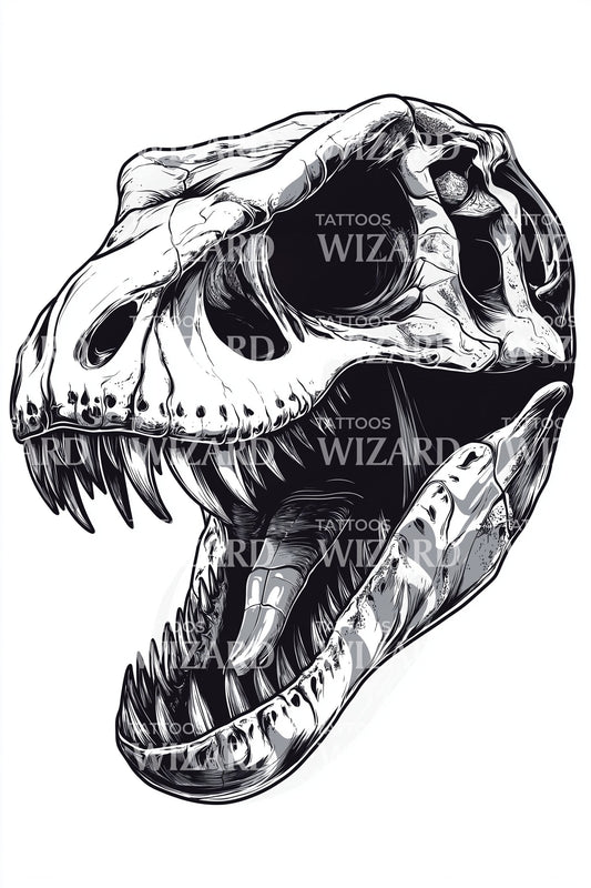 Snarling T Rex Skull Tattoo Illustration