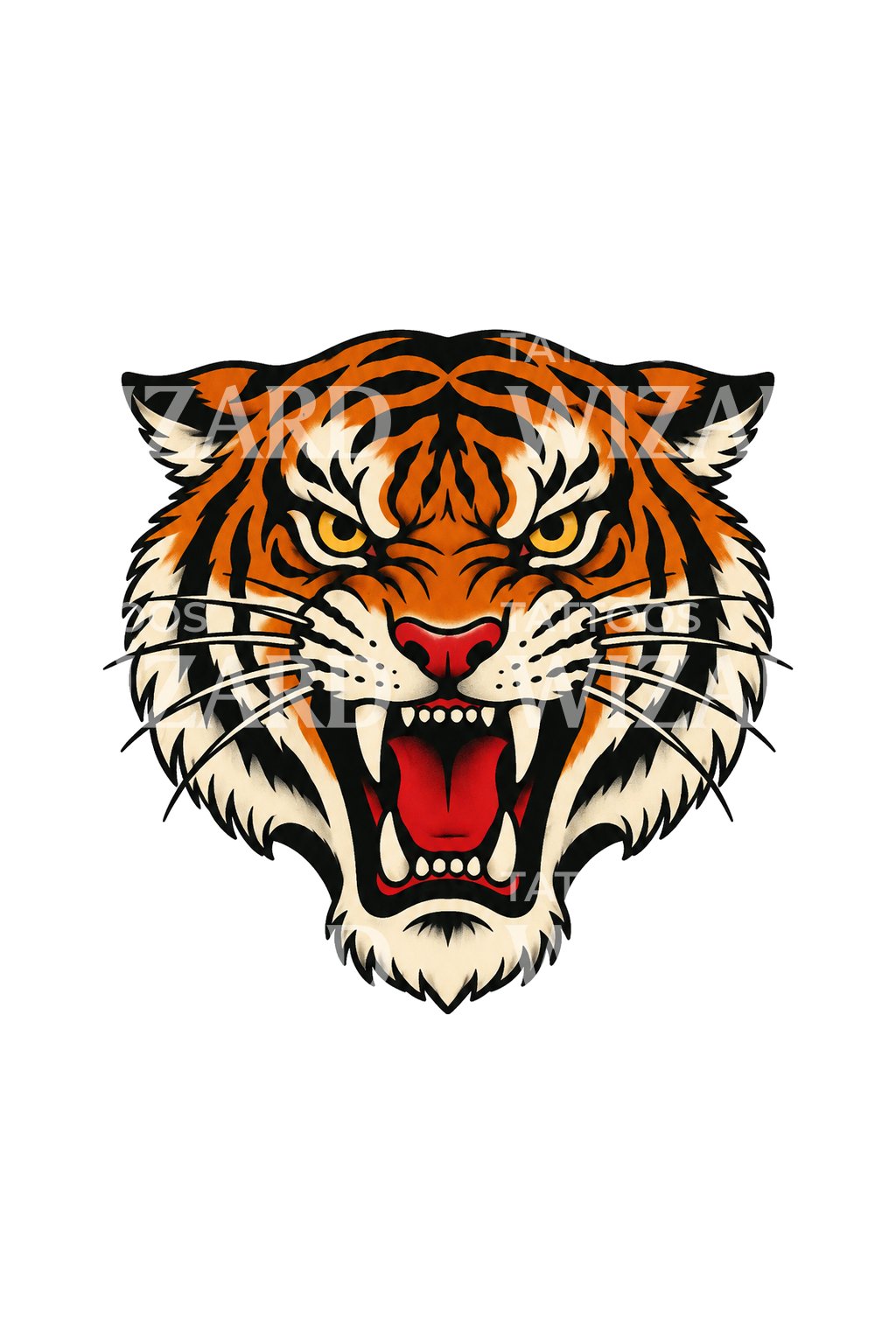 Snarling Tiger Head Tattoo Illustration