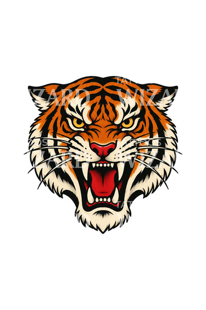 Snarling Tiger Head Tattoo Illustration