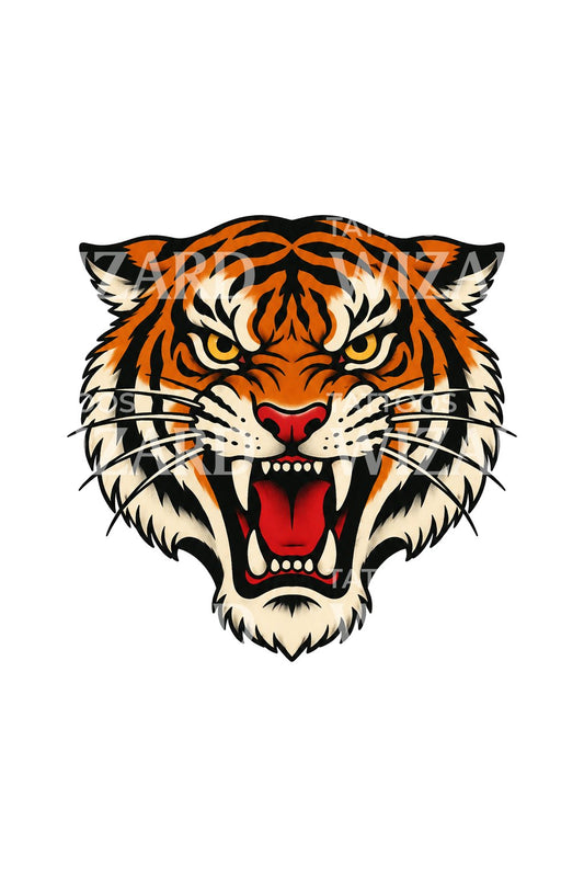 Illustrazione tattoo di testa di tigre ringhiante