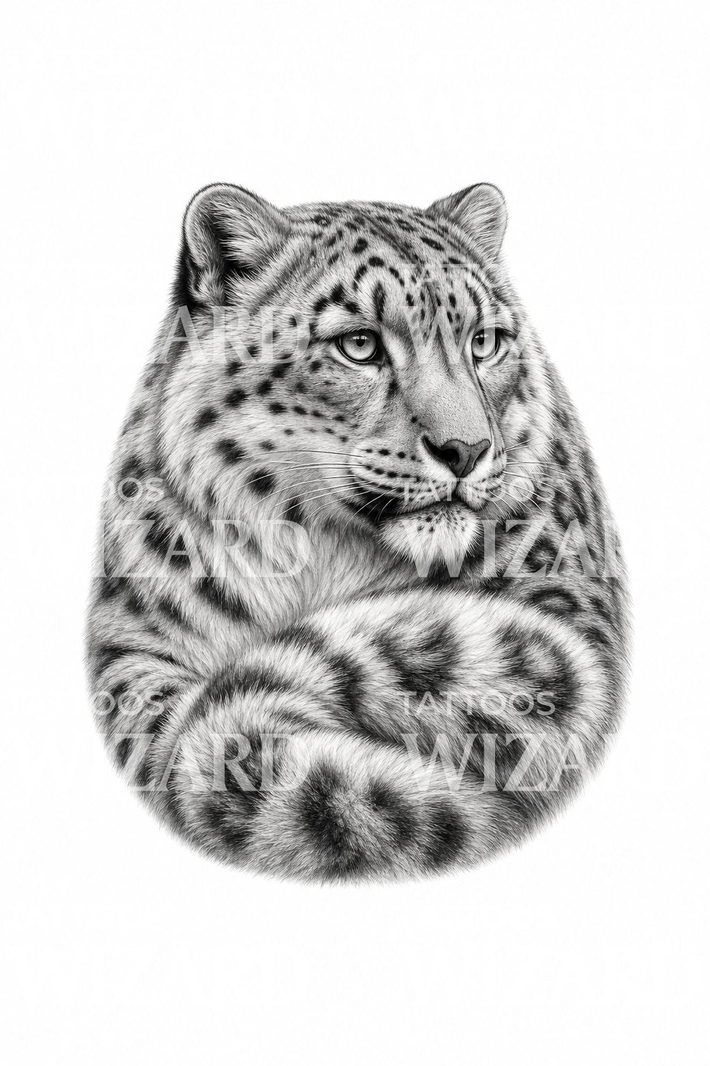 Snow Leopard Curled Tail Tattoo Idea