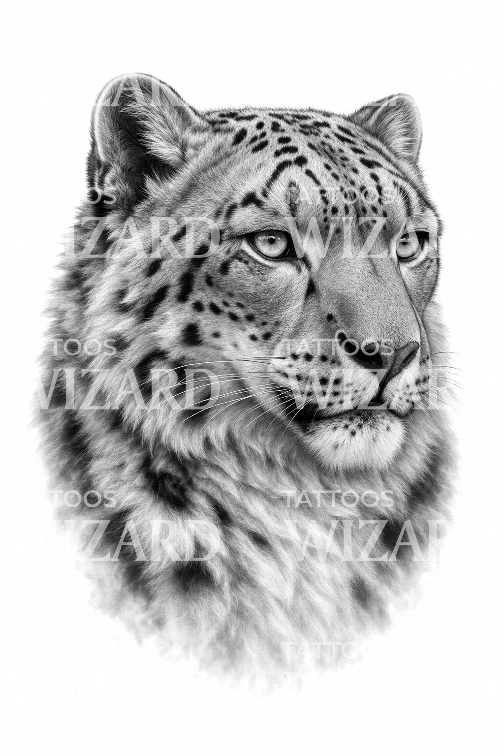 Snow Leopard Portrait Tattoo Design