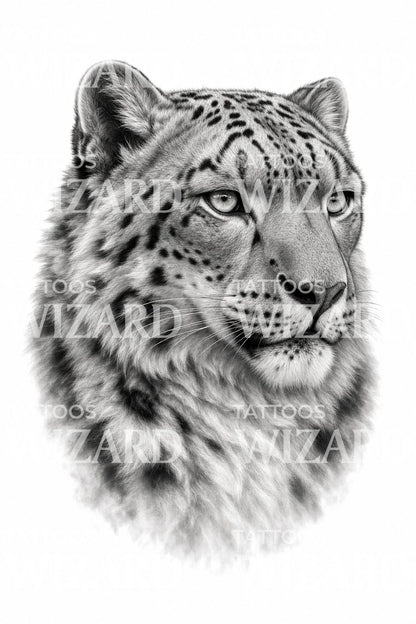 Snow Leopard Portrait Tattoo Design